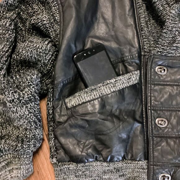 American Male Vintage Bomber Mixed Media Leather Jacket Men's in Black Large - Picture 6 of 10